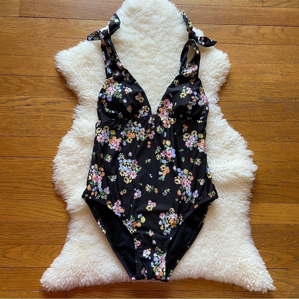 Social Angel Black Floral One Piece Swimsuit NWOT
